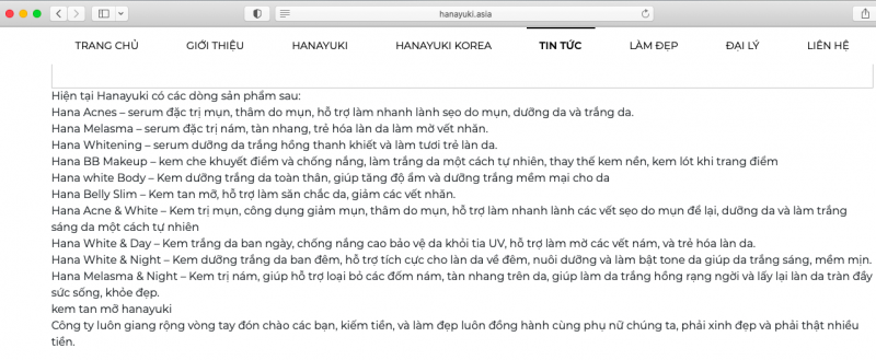 Cẩn trọng “tiền mất, tật mang” khi mua mỹ phẩm Hanayuki vì tin quảng cáo