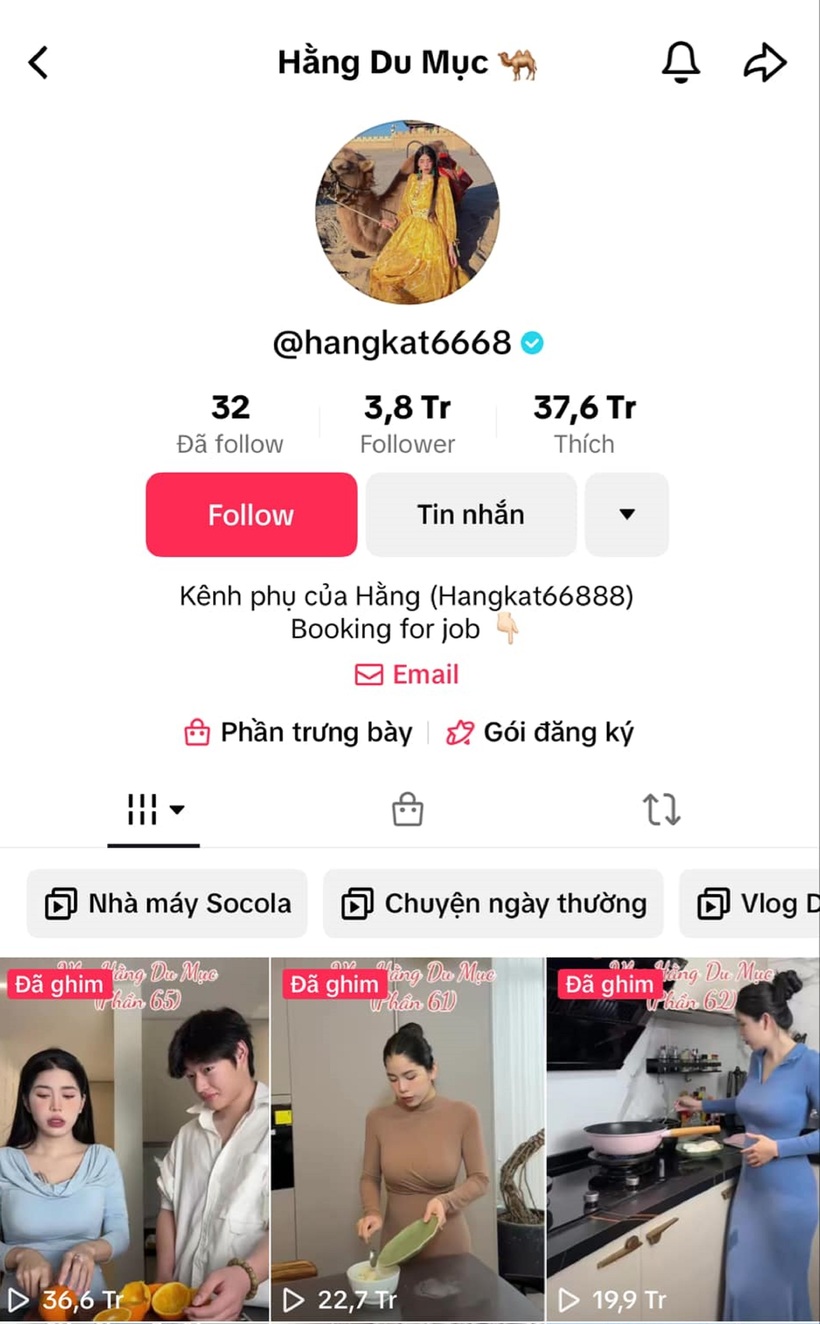 Trang TikTok của Hằng Du Mục.